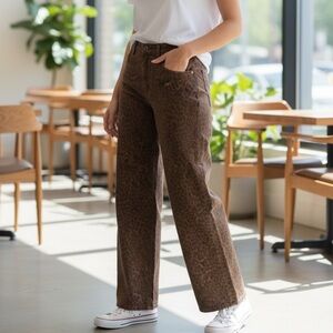 GAP Brown Animal Print Wide-Leg Jeans